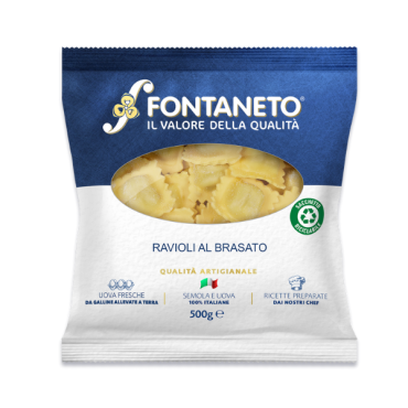 FONTANETO Ravioli ripieno brasato di manzo 4 x (90~ x 5,5 g = 500 g) = 2kg TMC 3 settimane - 5/6 minuti di cottura